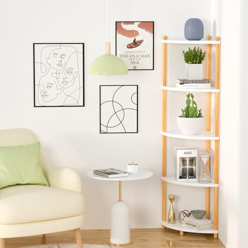 Ruichang EstanterÍa de Esquina de 5 Estantes, Estanteria Esquinera de Madera, Estante Abierto para Cocina Sala de Estar Dormitorio Espacios pequeños Pasillo Oficina - imagen 6