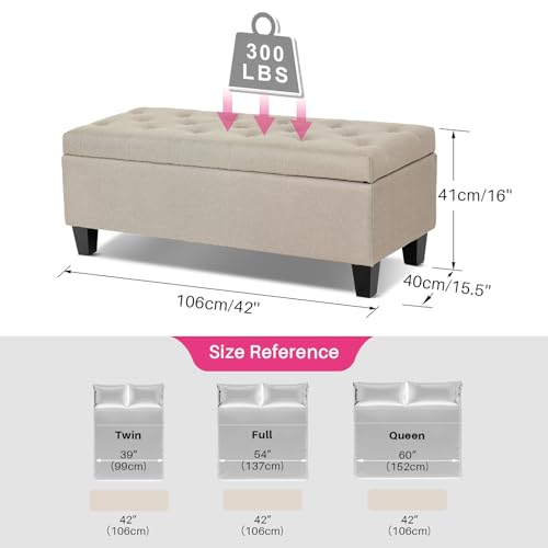Image of Redlife Storage Ottoman Bench, End of Bed Storage Bench with Safety Hinge, Large Upholstered Benches, Modern Accent Bench for Living Room, Entryway for Living Room Entryway Champagne