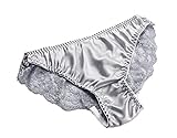 LSHARON Women's Sexy Mulberry Silk Briefs Lingerie Lace Thong Underwear Panties (M(Tag L), Silver)