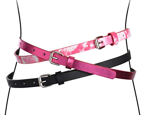 Insighter Belt For Girls 3 Pack Fashion Leather Uniform Kids Belt For Girl For Jeans Floral Pink Black Medium #TOP6