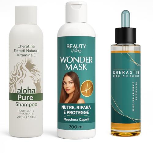 Cuidado del cabello completo Kerastin – Fortalecedor y nutritivo para la pérdida de cabello con vitaminas, queratina y aceite de argán – para cabello débil, quebradizo o dañado – para hombres y