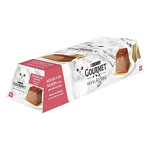 Gourmet Revelations Mousse con Salsa, Comida Húmeda para Gato con Salmón, 4 pirámides de 57g