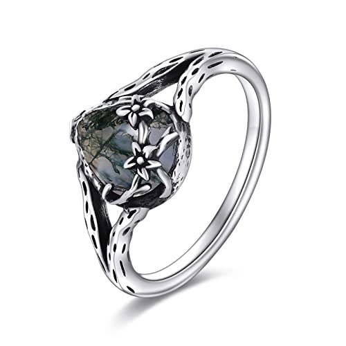 Bague en agate mousse verte et argent sterling, l'élégance d'une larme précieuse