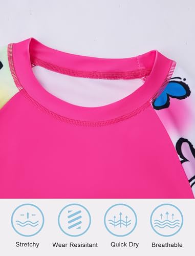 Image of Girls Swimsuit Long Sleeve Swim Shirt 3 Piece Rash Guard for Girls Bathing Suit with Boyshorts