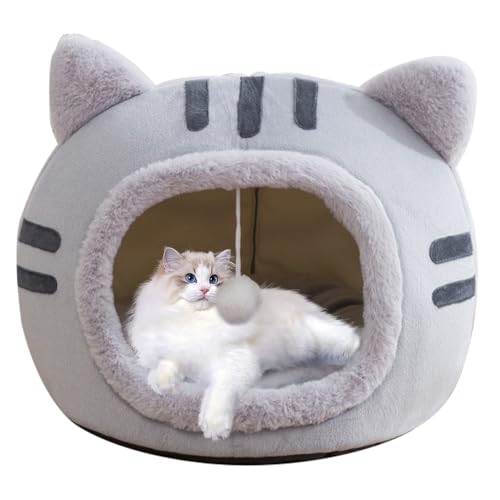 YANGUN Katzenhöhle, 40cm Katzenbett, Katzenbetten für Hauskatzen Mit Anti-Rutsch Boden und Abnehmbarem Matte, kuschelhöhle Katze für Kätzchen kleine, mittelgroße Haustier(M, Grau)
