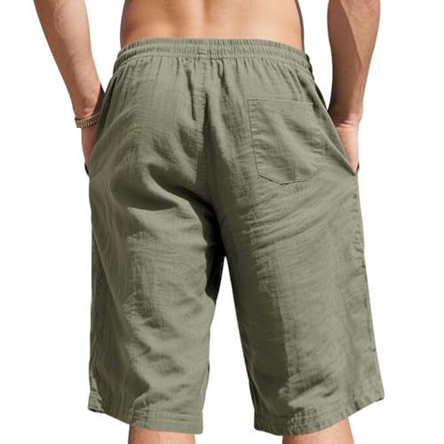 Xiaojmake Men's Linen Shorts Casual Lightweight Elastic Waist Summer Beach Short Knee Length Bermuda Shorts with Pockets3