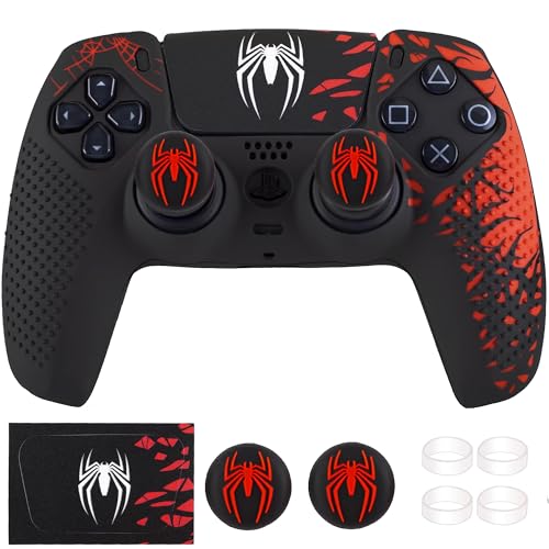 Image of DEADSKULL - Spidy Edition Protective Cover Case Compatible with PlayStation DualSense Anti-Slip PS5 Remote Skin, PS 5 Controller Accessories,Silicone Sleeves Set (Red & Black)