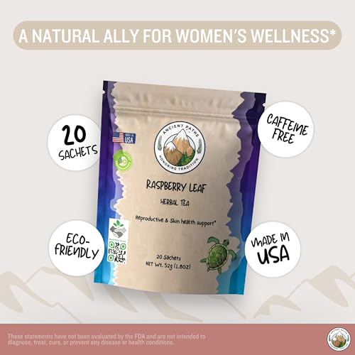 Ancient Paths Raspberry Leaf Tea - Women’s Health & Gut Support - 100% Pure Dried Raspberry Leaf - Caffeine-Free Tea - Sustainable Tea Bags (20 Sachets)