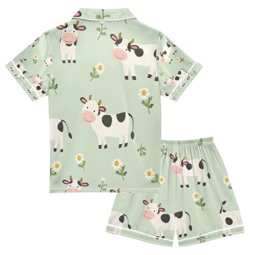 senya Farm Cows A Satin Summer Pajama Sets Silk Short Sleeve Button Down Sleepwear2