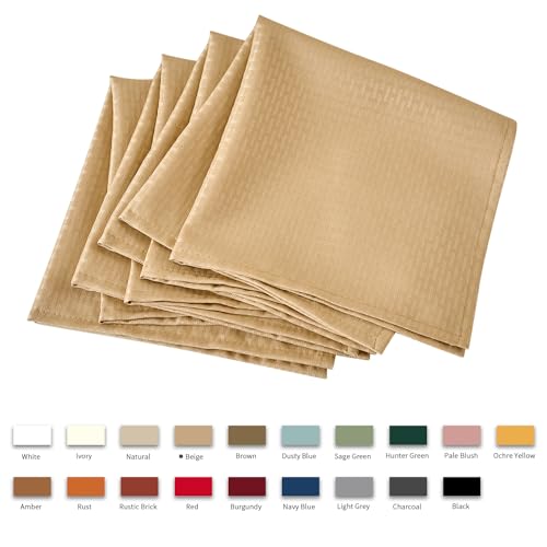 Image of maxmill Cloth Napkins 20 x 20 Inch Weaved Texture Pattern Soft Comfortable and Luxury Serviette for Restaurant Family Dinners Weddings Parties and Banquets Set of 4 Pieces, Beige