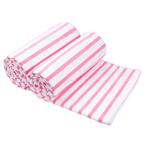 Image of JML Microfiber Bath Towels Set, 2 Pack, 30 inch x 60 inch, Absorbent Quick Drying Beach Towel Cabana Stripe for Adult, Travel, Summer, Sport, Swimming, Pool, Yoga, Camping, Microfiber StripePink