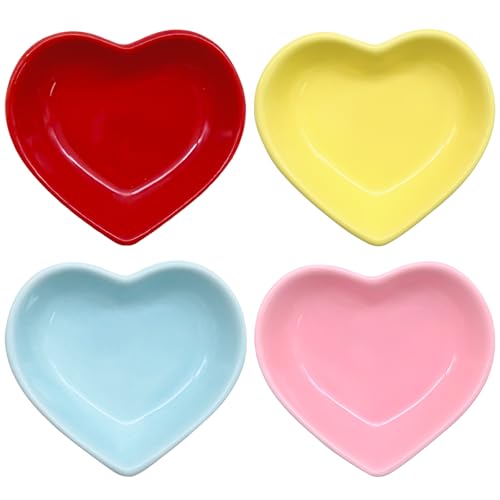 inheming 4 Pezzi ciotole in porcellana a forma di cuore, Ceramica Cuore Forma salsa Piatto,Piatto super Carino con Cuore in Ceramica,Ciotola Per Sushi In Salsa Di Soia