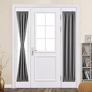 MIULEE Sidelight French Door Blackout Curtain Thermal Insulated Drapes Light Blocking Window Treatment Curtain for Narrow Glass Door Rod Pocket with Tieback 25 inch by 72 inch Grey 1 Panel