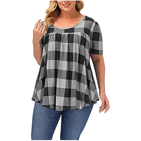 yiouyisheng Camiseta de cuadros para mujer en tallas XL-5XL Cover