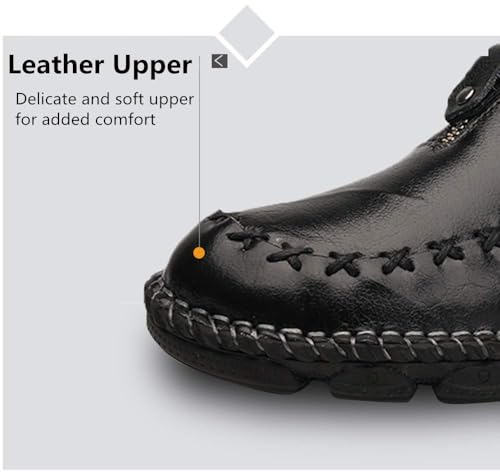 Asifn Men's Classic Leather Boots Comfortable Non-Slip wear-Resistant Breathable Handmade Outdoor Driving Shoes British Rubber Sole Metal Zipper lace-up Casual Shoes3