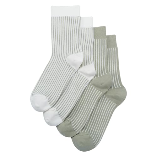 MELUSA Cashmere Cotton Striped Socks for Women, 4 Pairs Warm Cozy Gift Everyday Crew Socks