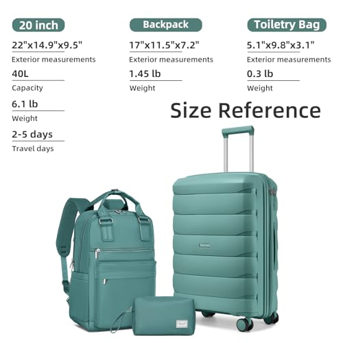 Image of Carry On Luggage 22x14x9 Airline Approved, 22 Inch PP Hardshell Luggage Carry-on Suitcase with Spinner Wheels, Carry On Suitcase Set for Women (Misty Blue)