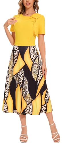 Image of shengfan Women's Casual A Line Swing Summer Dress Formal Short Sleeve Round Neck Wrap Evening Party Dresses