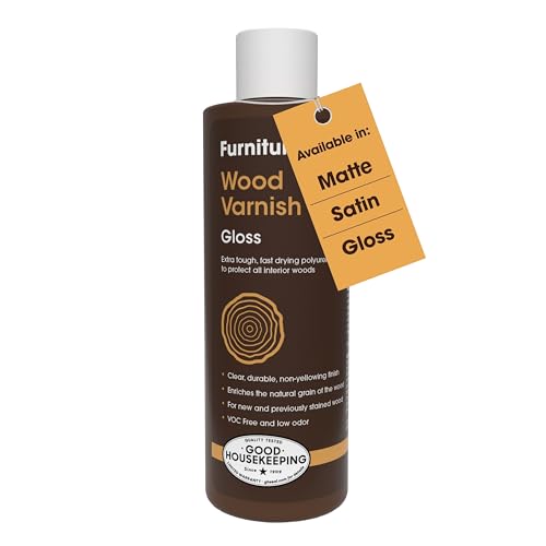 ​Furniture Clinic Wood Varnish | Gloss | Polyurethane Waterproof Coating | Water Based Clear Coat | Wood Sealer for Indoor & Outdoor Furniture | Perfect for Chairs, Tables, Cabinets | 250ml / 8.5 Oz