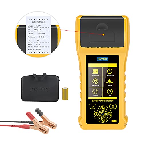 Autool BT760 Car Battery Tester 12V 24V Auto Battery Load Tester 20-3000 CCA Cranking Charging System Analyzer Maximum Load Test Diagnostic Tool with Built-in Thermal Printer for Vehicle Motorcycle
