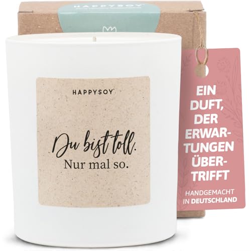 Dankeschön Geschenke - Vela perfumada con texto en alemán 'Du bist toll, Dankekerze Geschenk - Handgemachte Kerze - Soja wachs - Weiß