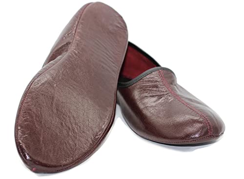 Women's Indoor Leather Slippers Bordeaux Traditional Babouche House Shoes Moccasin3