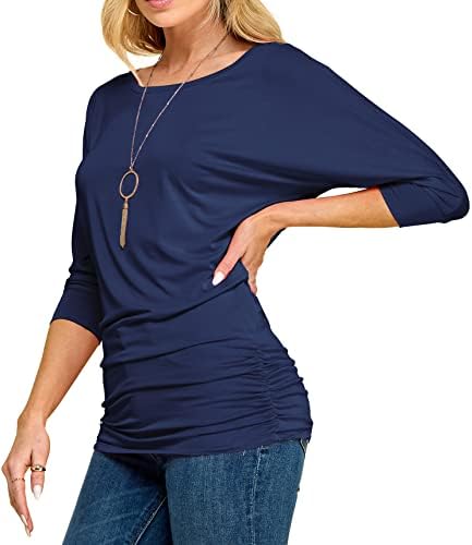 Made By Johnny MBJ WT822 Womens 3/4 Sleeve with Drape Top L Navy