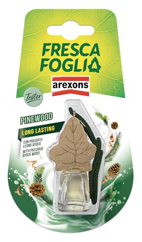AREXONS 19091 Fresca foglia Boccettino Fragranza Pinewood 4,5 ml, Profumatore Auto Liquido, Profumatore Ambiente Auto con Tappo in Legno Diffondi Profumo