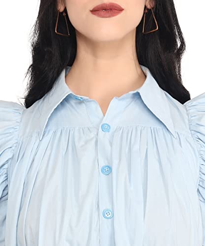 Image of Women's Power Shoulder Dress Plain Cotton Blend Western Dress