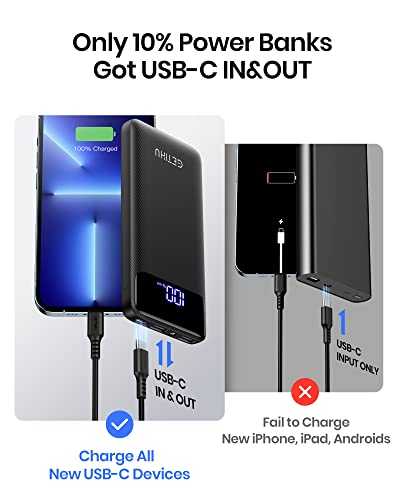 Getihu Portable Charger, 3A High Speed 10000Mah Led Display Usb C Power Bank, Tri-Outputs Battery Pack With Flashlight Compatible With Iphone 14 13 12 11 Pro Samsung S22 Google Lg Ipad [2023 Upgraded] #TOP2