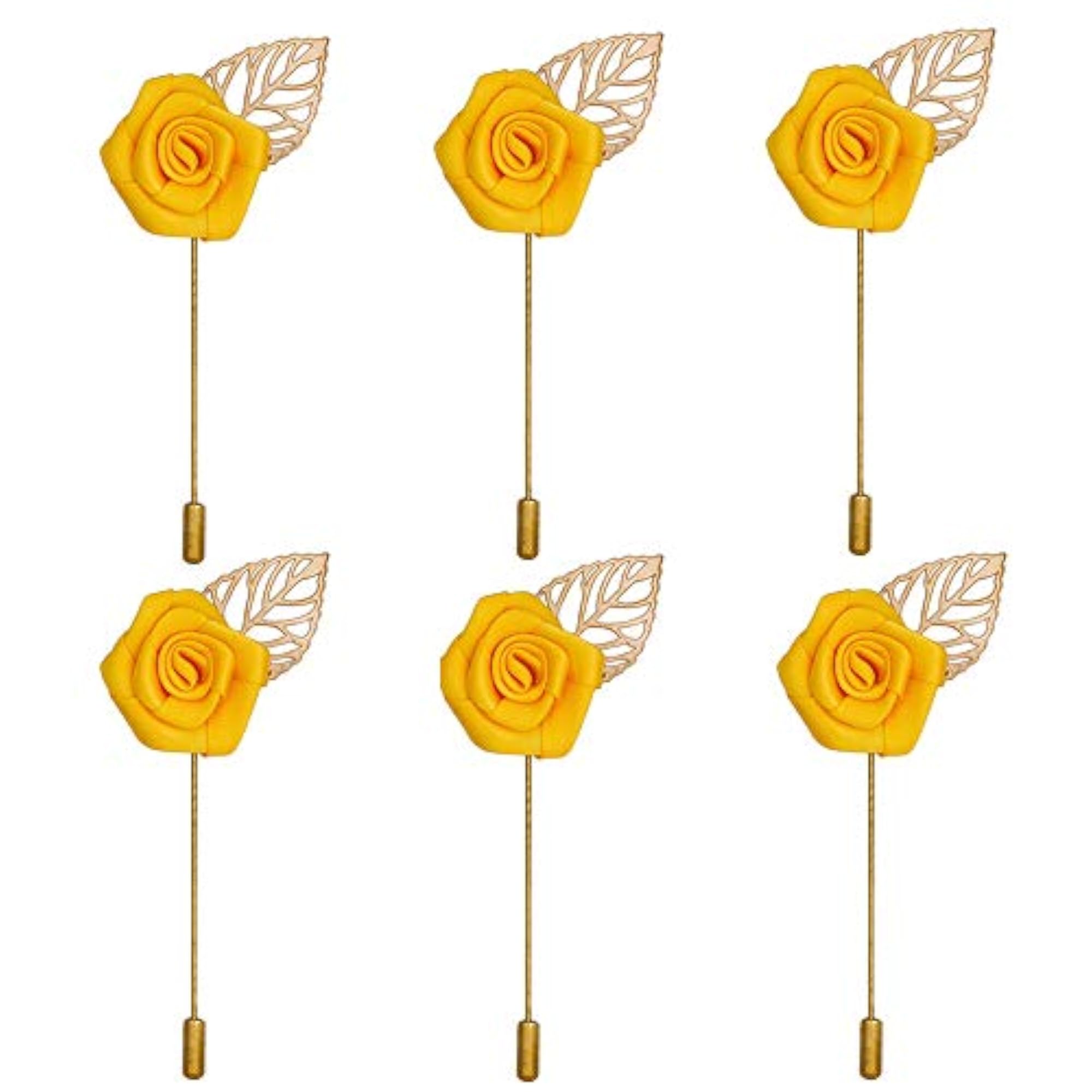 Yellow Rose Brooch Lapel Pin for Men, Pack of 6