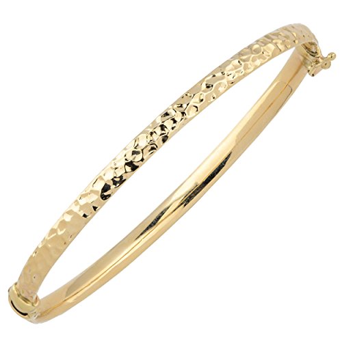 Kooljewelry 14k Yellow Gold 4 mm Hammered Bangle Bracelet