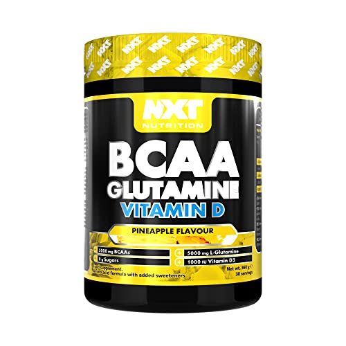 NXT Nutrition BCAA, Glutamine & Vitamin D | BCAAs Amino Acids with Vitamin D3 and L-Glutamine - for Recovery, Gut Health and Muscle Protein Synthesis | 360g - 30 Servings (Pineapple)