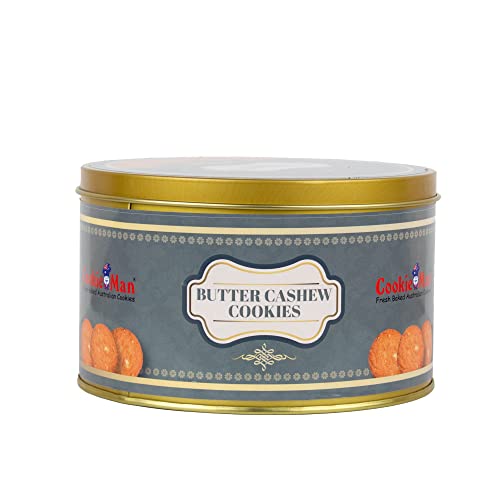 Image of CookieMan Butter Cashew Cookies - 300g Tin Box | Rich & Crunchy Eggless Cashew Butter Biscuits, Ideal for Gifting | Perfect Tea Time Snack for All Ages (Pack of 2)