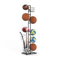 Nisorpa Ballregal, Basketball Aufbewahrungsregal Abnehmbares Standing Halter with 7 Ball Ständer und Körben, Vertical Ball Rack Halter für Rugby Volleyball Fußball Display