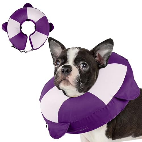 MIGOHI Soft Dog Donut Collar - Inflatable Comfortable Alternative to Plastic Cone After Surgery,Adjustable Recovery E-Collar for Medium Dogs, Prevents Licking, Post-Surgical Care,(Large, Purple)