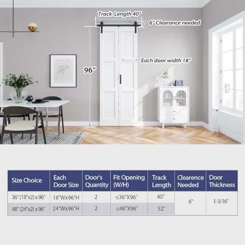 Image of FREDBECK Bifold Barn Door 36x96 (Double 18x96) Bi-fold Closet Doors,White