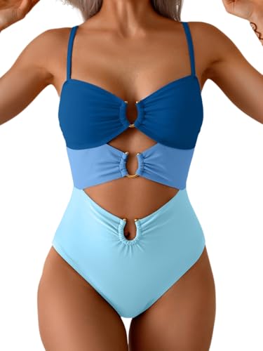 Image of Eomenie Womens Cutout One Piece Swimsuit with Ring Linked Sexy Monokini Bathing Suit for Beach Vacation