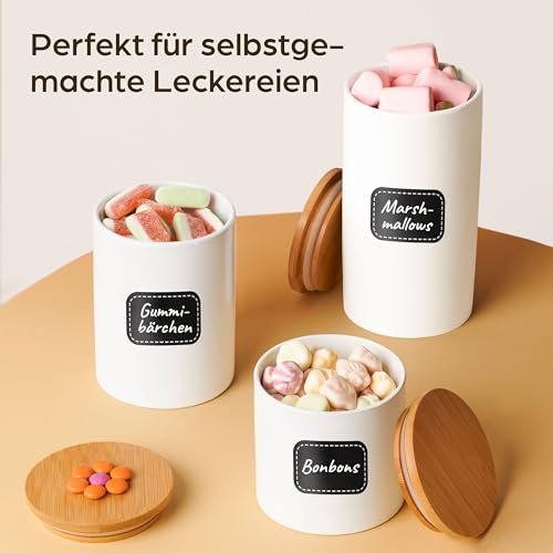 Praknu Keramikdosen mit Deckel Luftdicht Weiß - Vorratsdosen 3er Set - inkl. Etikett & Stift zum Beschriften - Spülmaschinenfest