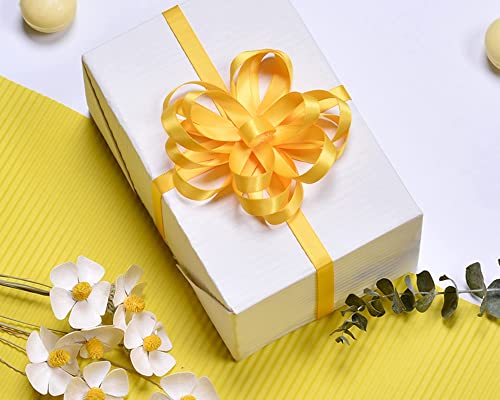 Image of Double Face Yellow Satin Ribbon 3 /8 inch X 50 Yards Polyester Yellow Ribbon for Gift Wrapping Very Suitable for Weddings Party Hair Bow Invitation Decorations and More