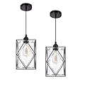 HMVPL Farmhouse Pendant Light Fixtures, Set of 2 Black Farmhouse Hanging Chandelier Lights with Glass Shade, Mini Industrial Ceiling Lamp for Kitchen Island Dining Room Over Sink Hallway Bedroom