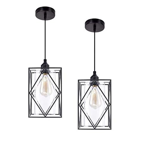 HMVPL Farmhouse Pendant Light Fixtures, Set of 2 Black Farmhouse Hanging Chandelier Lights with Glass Shade, Mini Industrial Ceiling Lamp for Kitchen Island Dining Room Over Sink Hallway Bedroom