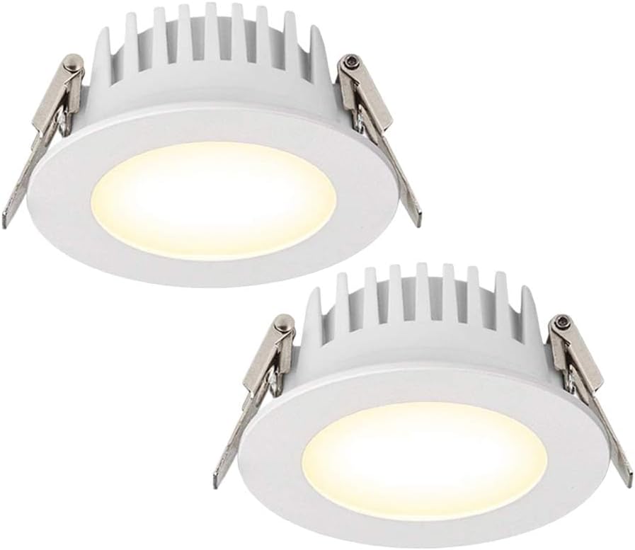2 Pack 3.3Inch LED Recessed Retrofit Downlight, Recessed Lighting Waterproof IP65 for Home Ceiling Light3000K White Aluminum Can Light, Baffle Trim for Home Decoration