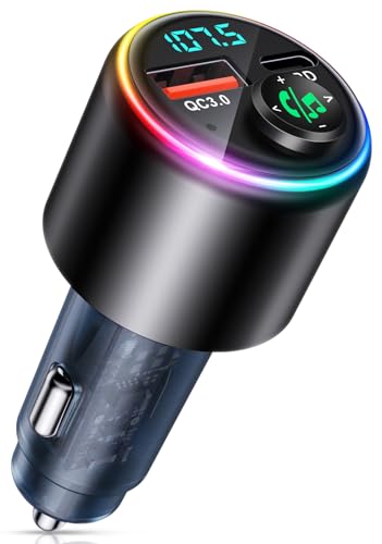 CIRYCASE Bluetooth Coche 5.3, PD 30W & QC3.0 18W Tipo-C Cargador Coche, Transmisor FM Bluetooth Coche Manos Libres, Adaptador Bluetooth Coche con 7 LED Retroiluminado, Reproductor MP3 Alta Fidelidad