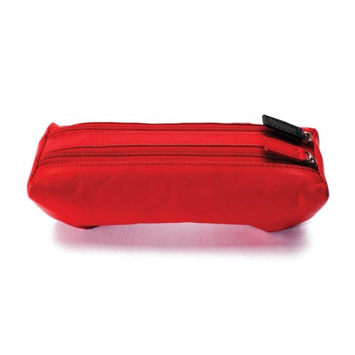 Winn Leather Dual Eyeglass Case w/Soft Cleaning Cloth with Dual Color Zipper Pulls, Red