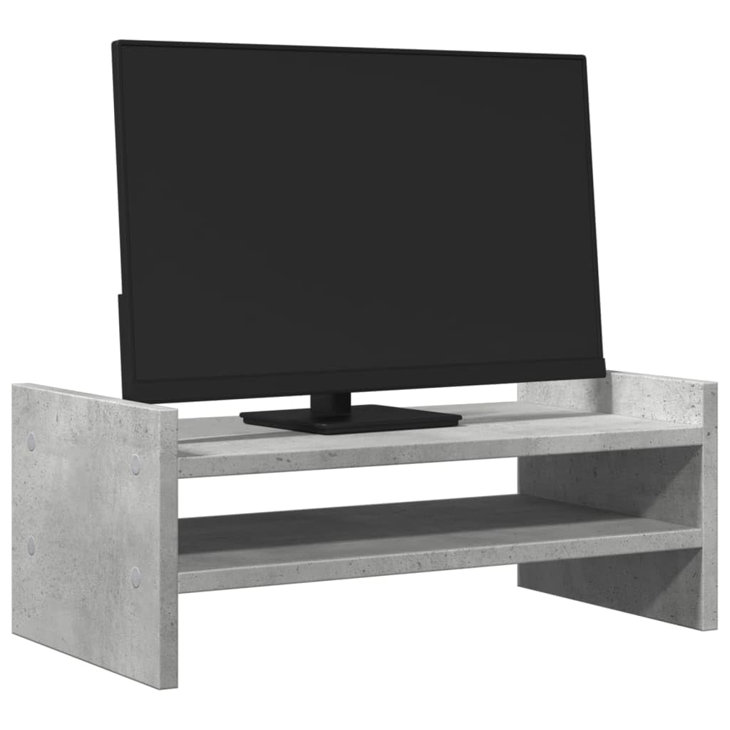 Supporto per monitor in legno grigio cemento, 50 x 27 x 20 cm, con 2 ripiani per laptop e ufficio, altezza monitor per lavoro ergonomico