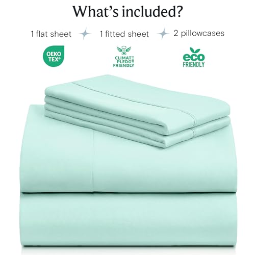 Image of LuxClub 4 PC Sheet Set Bed Sheets Deep Pockets 16 inch Eco Friendly Wrinkle Free Cooling Machine Washable Hotel Bedding Silky Soft - Aquamarine Queen