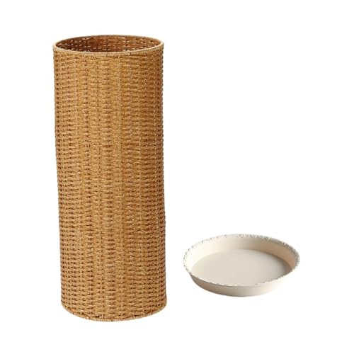 QLECXZI Cubo Alto con Bandeja para facilitar la Limpieza. Elegante paragüero para Entrada o recibidor. Recoge eficazmente el Agua Que gotea para facilitar la, Marrón Claro, Cilíndrico