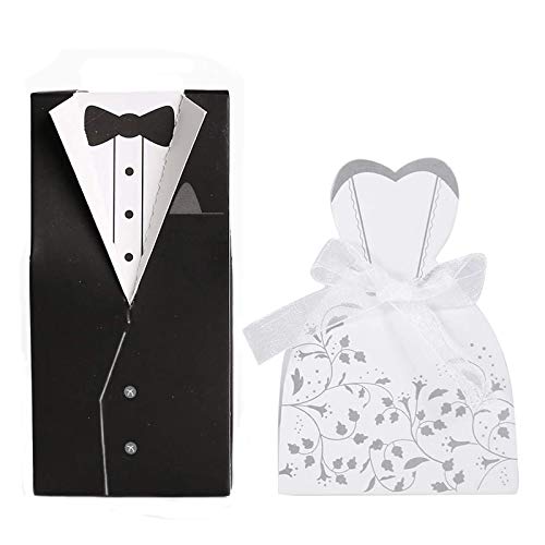 100 Piezas Cajas de Dulces para Bodas, Caja de Dulces de Novia y Novios, Caja de Dulces de Boda de Cartón Blanco, para Compromiso, Boda, Fiesta de Cumpleaños, Día de San Valentín