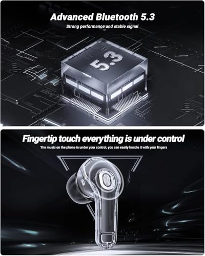 Clear Beat Cuffie Auricolari Wireless Bluetooth 5.3, Design Trasparente, Suono Cristallino, Impermeabili IPX4, Custodia con Ricarica Smartphone, Microfono Integrato, Autonomia 2-3 Ore, USB-C (Rosa)